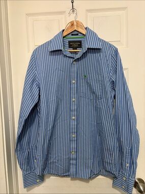 Abercrombie & Fitch Muscle Fit Blue and White Striped Button Up Shirt